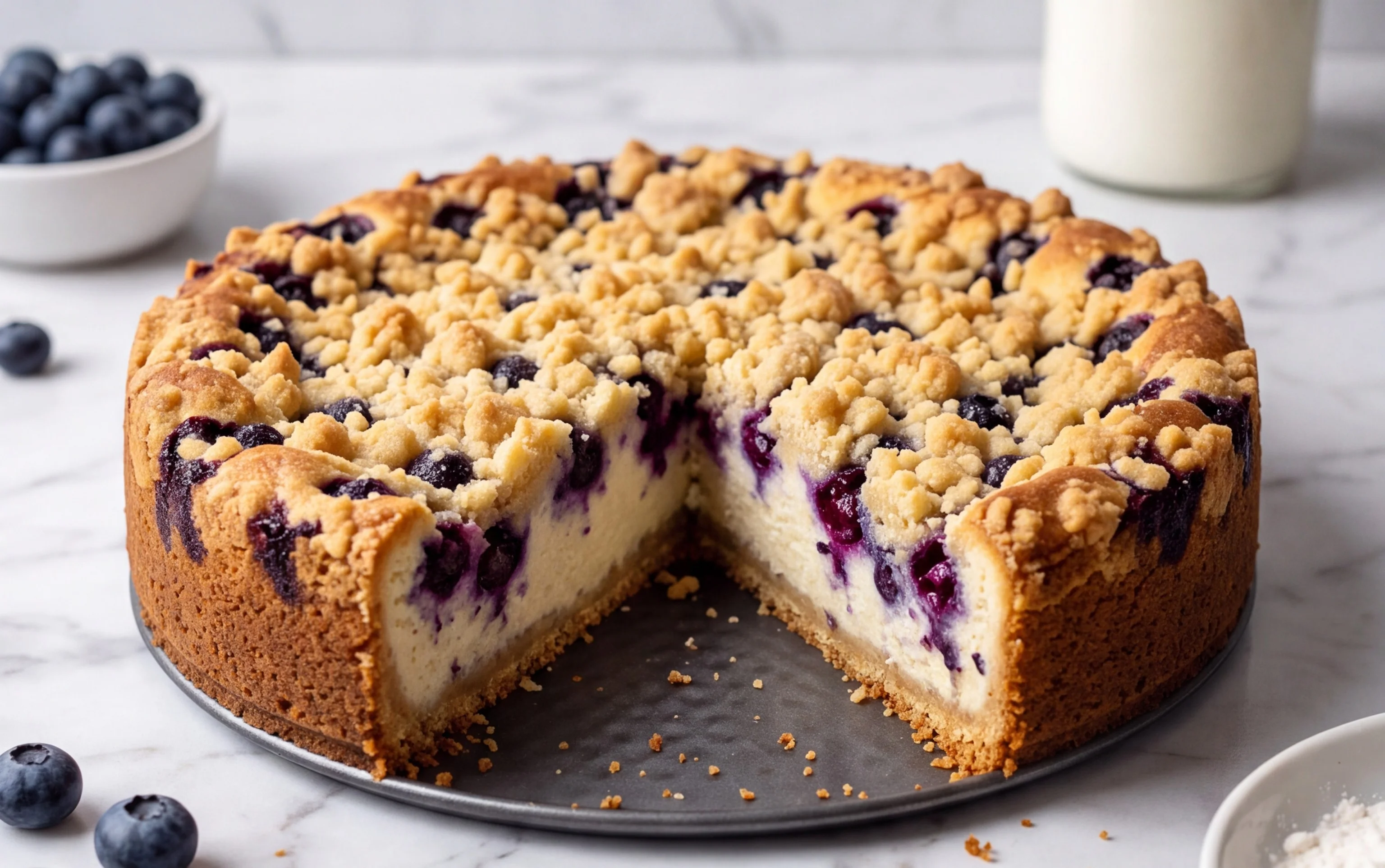 Schneller Blaubeer-Quark-Kuchen mit Streuseln – Blitzrezept